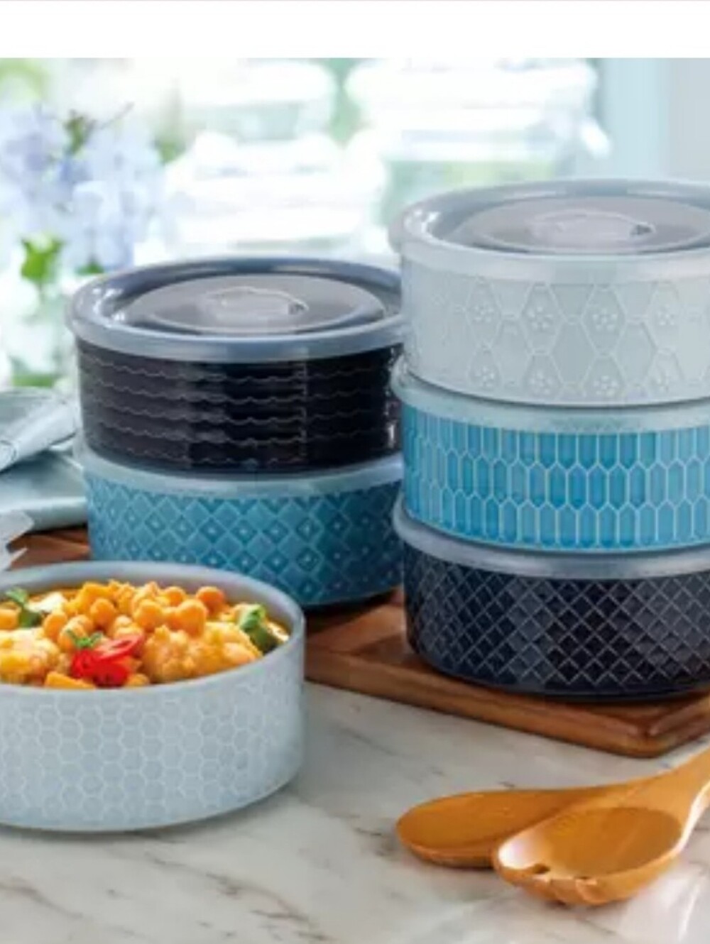 (6)Signature Housewares Stoneware Bowls with Lids, 6 Pack